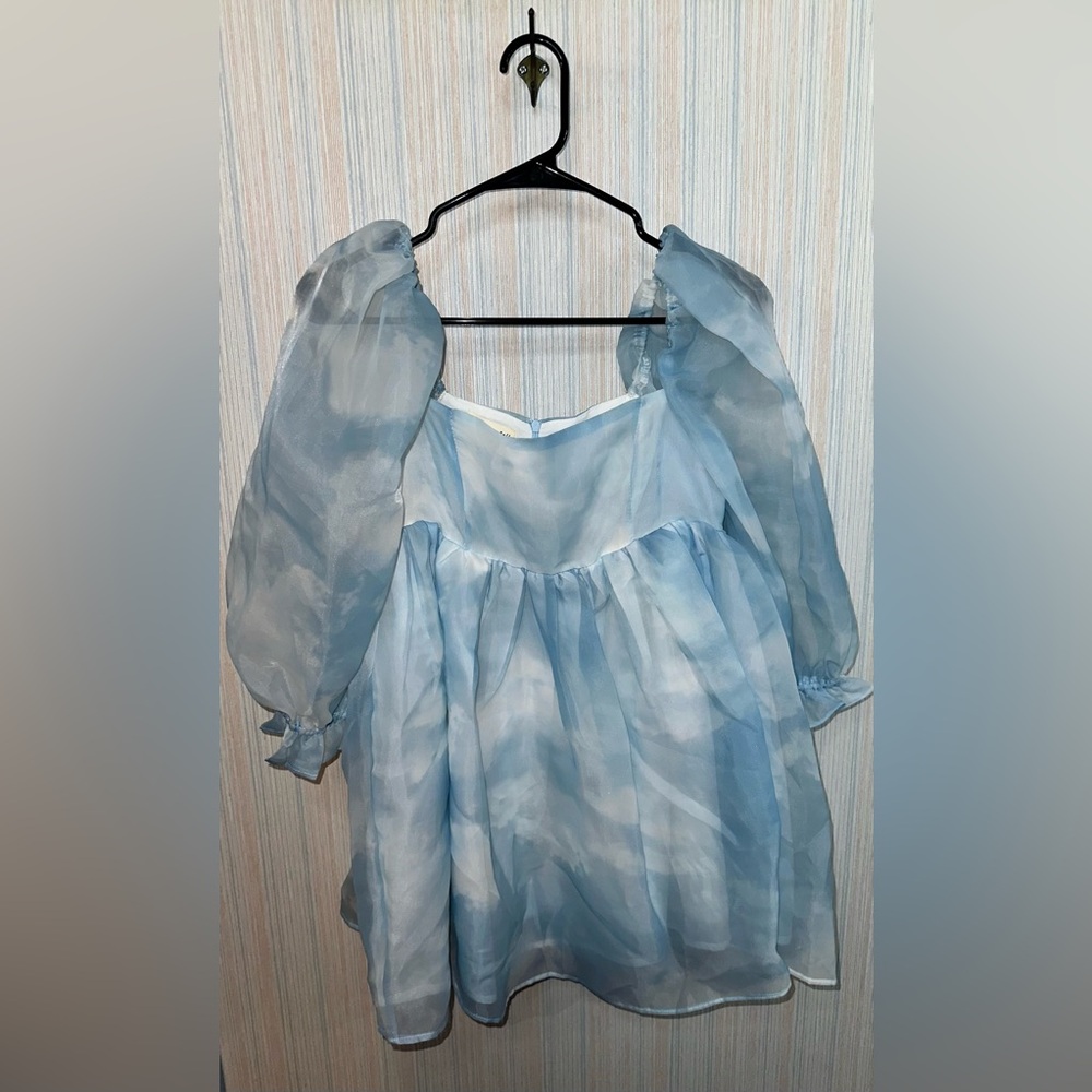 Blue Ruffled 3/4 Sleeve Mini Dress
